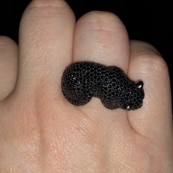 Park Avenue Collection Sterling Silver 5.06ctw Black Spinel Panther Ring Size 8 - Picture 5 of 14